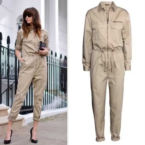 Beżowy bawełniany kombinezon cargo H&M XS-S