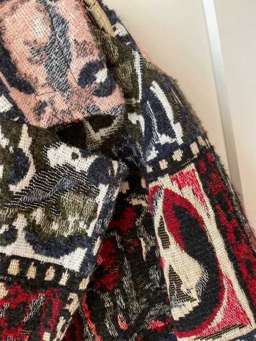 Płaszcz Zara z wełną żakardowy wełniany wzór oversize rozm XS-S