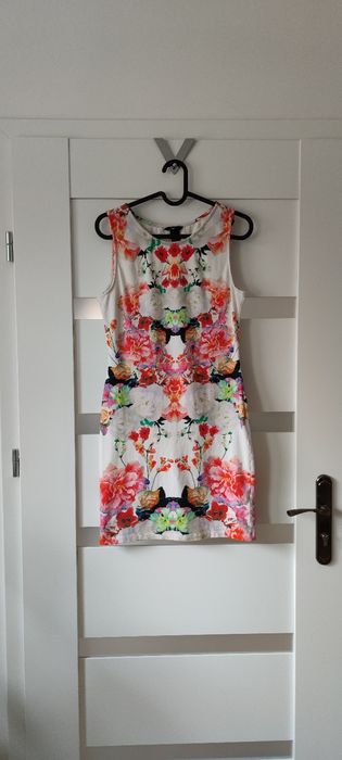 Sukienka kolorowa mini H&M S/36/8 lato elastyczna tuba dopasowana