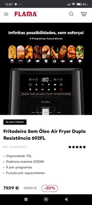 Oportunidade, Air Fryer Flama sem óleo praticamente nova