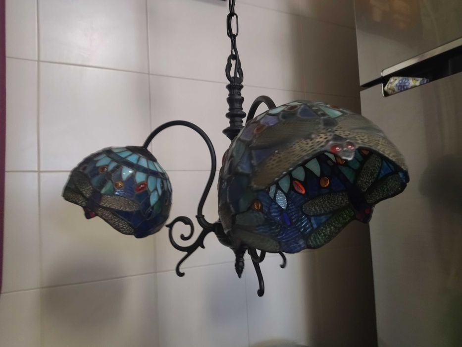 Candeeiro de tecto estilo TIFFANY, vitral antigo