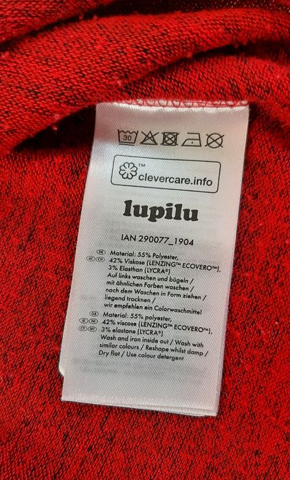 Czerwona ciepła milutka sukienka r.110/116 lupilu