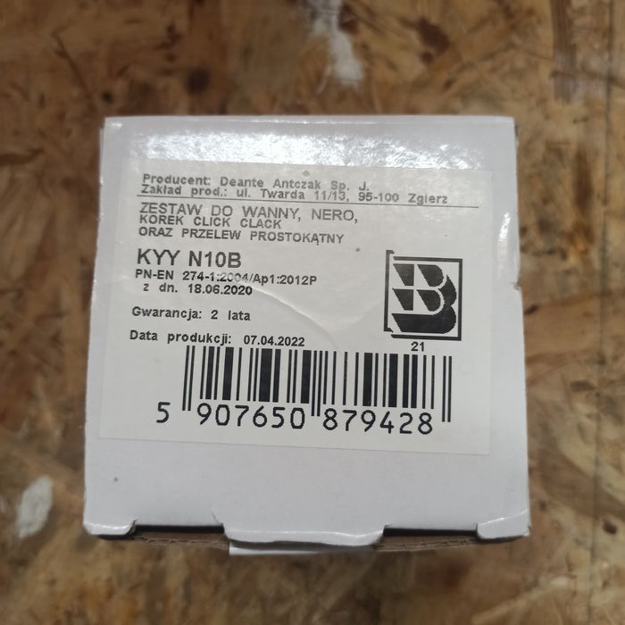 Korek do Wanny Click-Clack Black + Przelew prostokątny