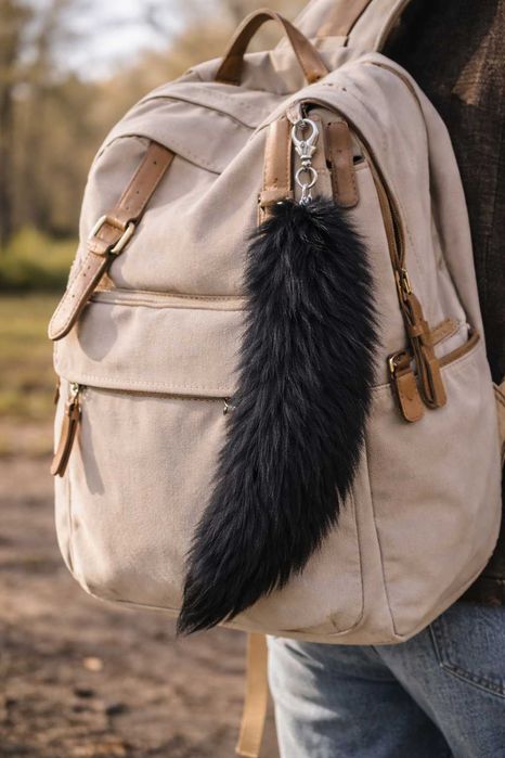 Czarna Kita Lisa 30–40 cm Naturalne Futro Brelok Karabińczyk