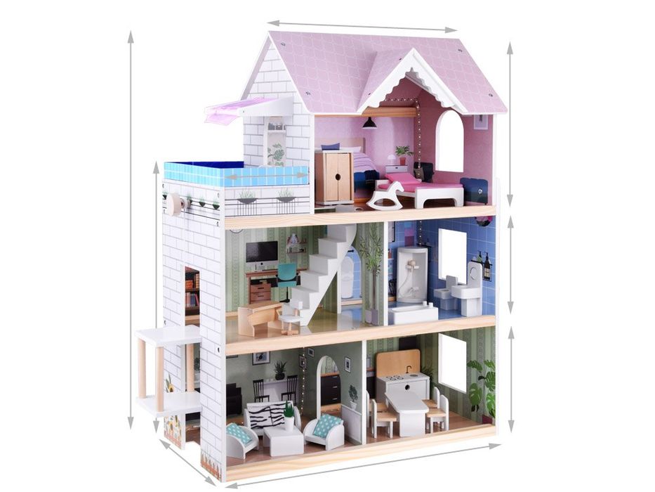 Domek drewniany dla lalek z basenem