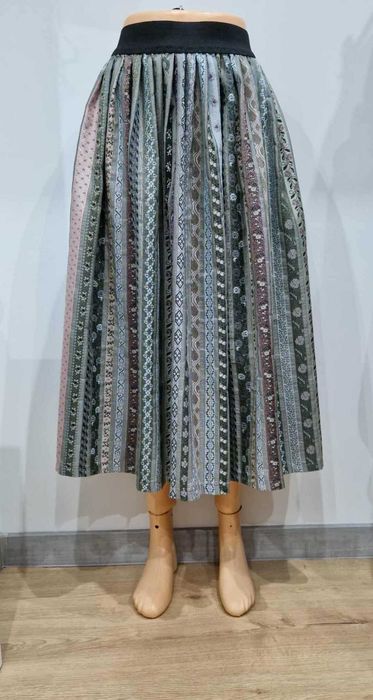 Spódnica damska pasiak w kolorach ziemi, rozm. M(38), mocno marszczona