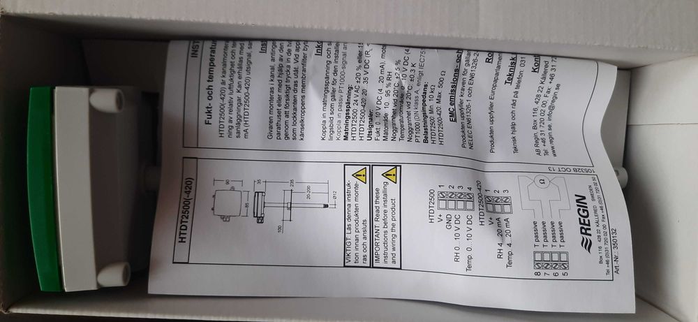 Перетворювач вологості і температури канальний HTDT2500 Regin