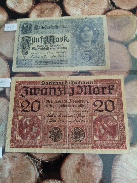ALEMANHA Darlehskassenschein 2 Notas 5 e 20 Mark RARAS 1917 e 1918  BC