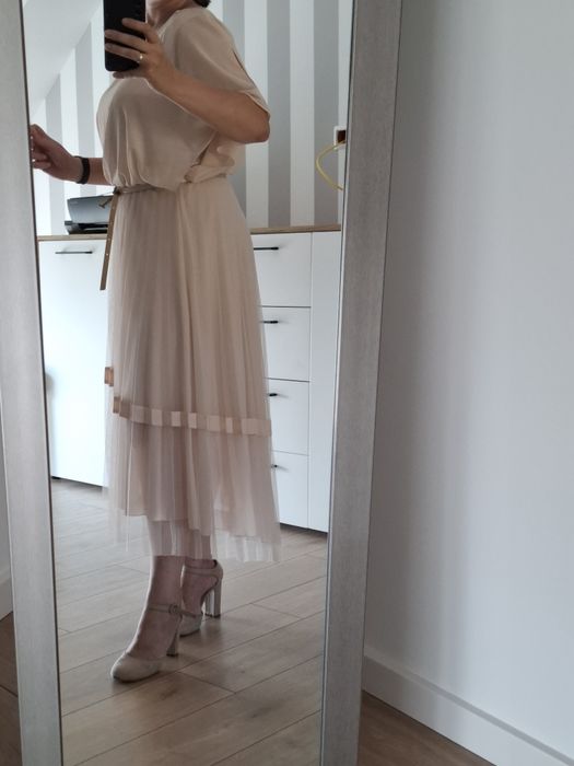 Nowa sukienka tiulowa wiskoza Paula Collection wesele mama weselna  chrzest ślub komunia 44 XL