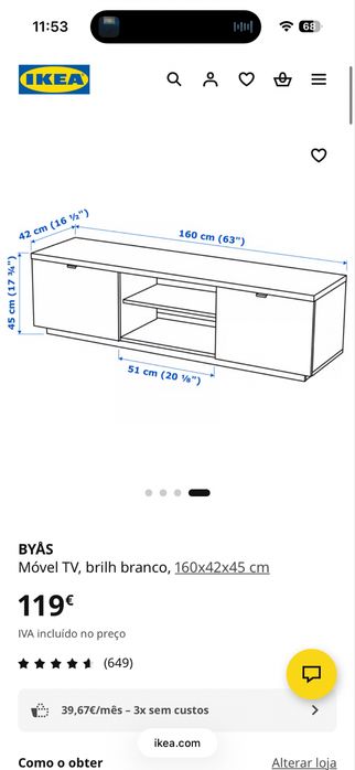 Movel baixo de tv ikea branco lacado com gavetas