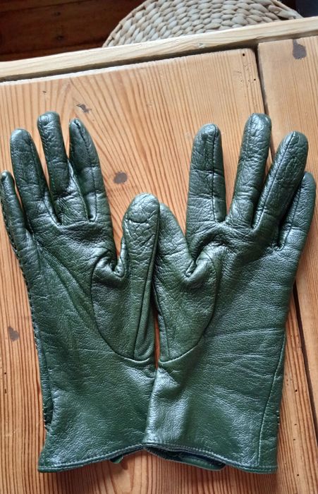 Rękawiczki skórzane zielone rozm.7 damskie