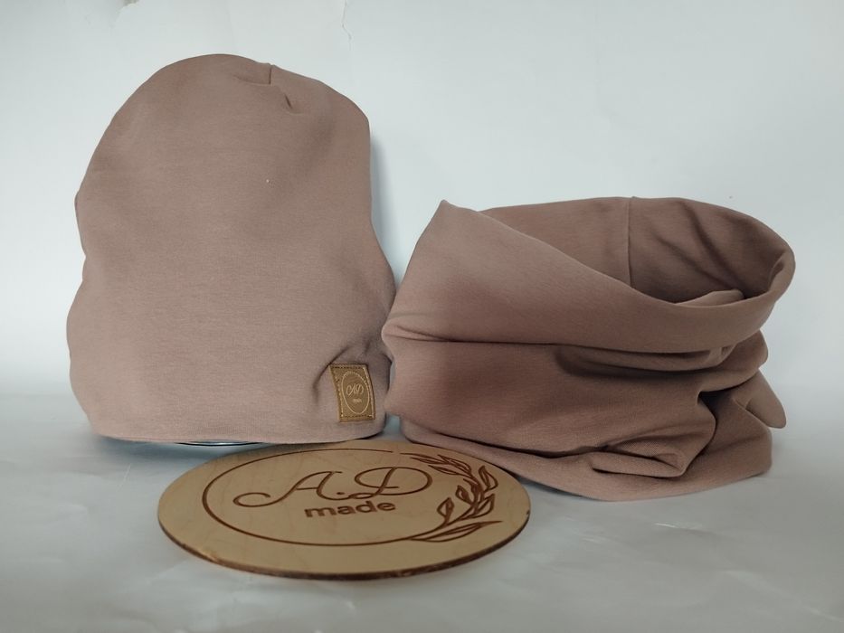Komplet zestaw czapka komin bawełniany damski męski kakao brąz