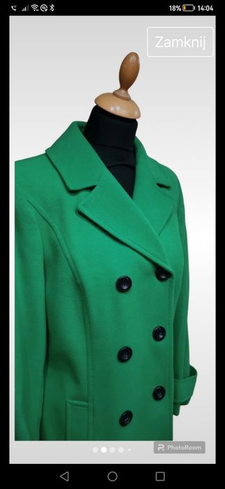 Piękny ciemno zielony płaszczyk do kolan płaszcz r. L 40