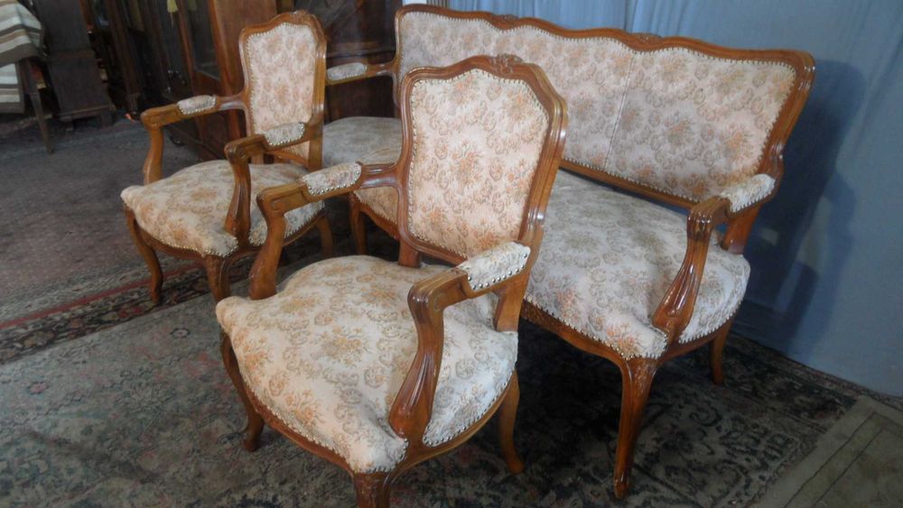 Sofa  2 Fotele Ludwik Kabriolowe Nóżki  z Holandii