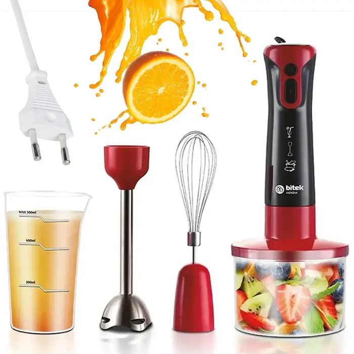 Заглибний блендер 4в1 з чашею 500 мл, 1800 Вт,BT-293R подрібнювач