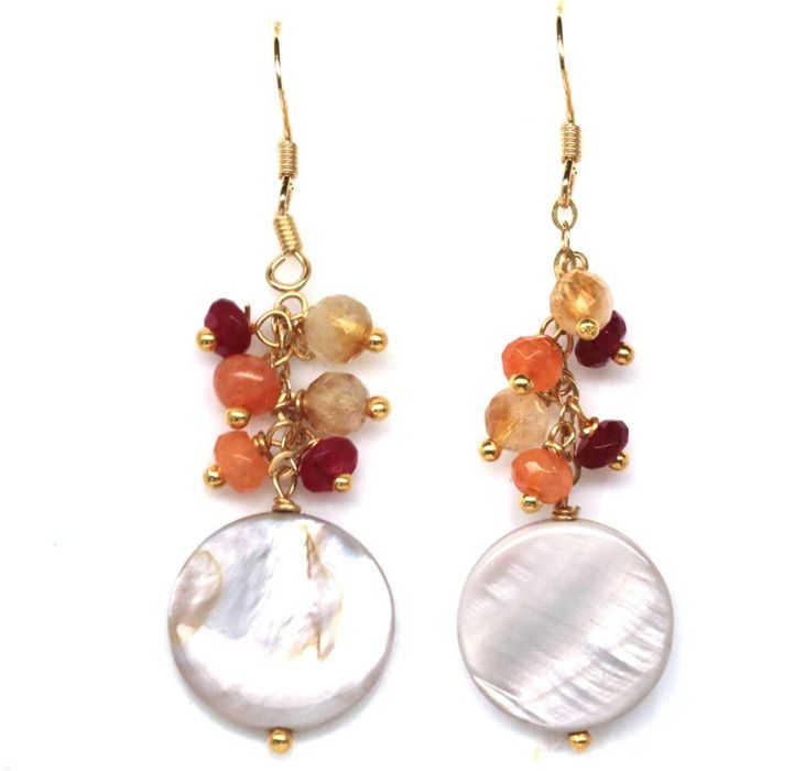 Kolczyki w stylu tajskim - perła, agat, kwarc, rubin - Srebro 925