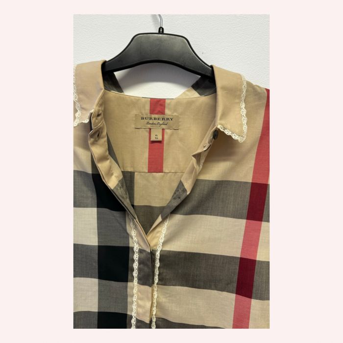Burberry Check Camisa Algodao com estampa xadrez e renda