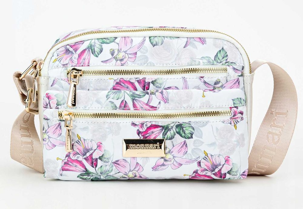 Monnari Torebka Damska Listonoszka Kwiatowy Wzór Letnia Biała Kolory
