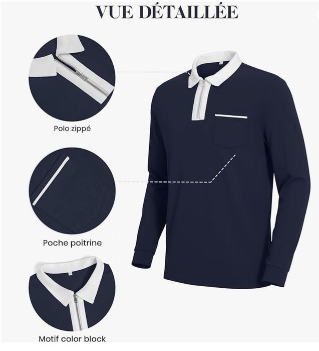 Męska klasyczna bluzka polo, granatowa z białym kołnierzem, rozm. 2XL, ELAINONE