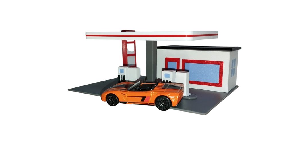 Diorama 1/64 Hot Wheels Majorette Matchbox Garaż Stacja Benzynowa 3D