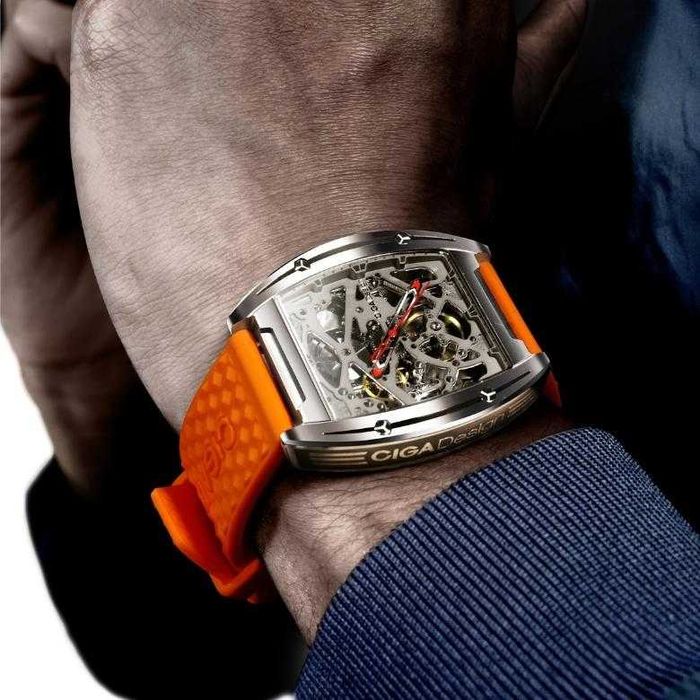 Zegarek CIGA DESIGN Edge Skeleton Automat pomarańczowy!