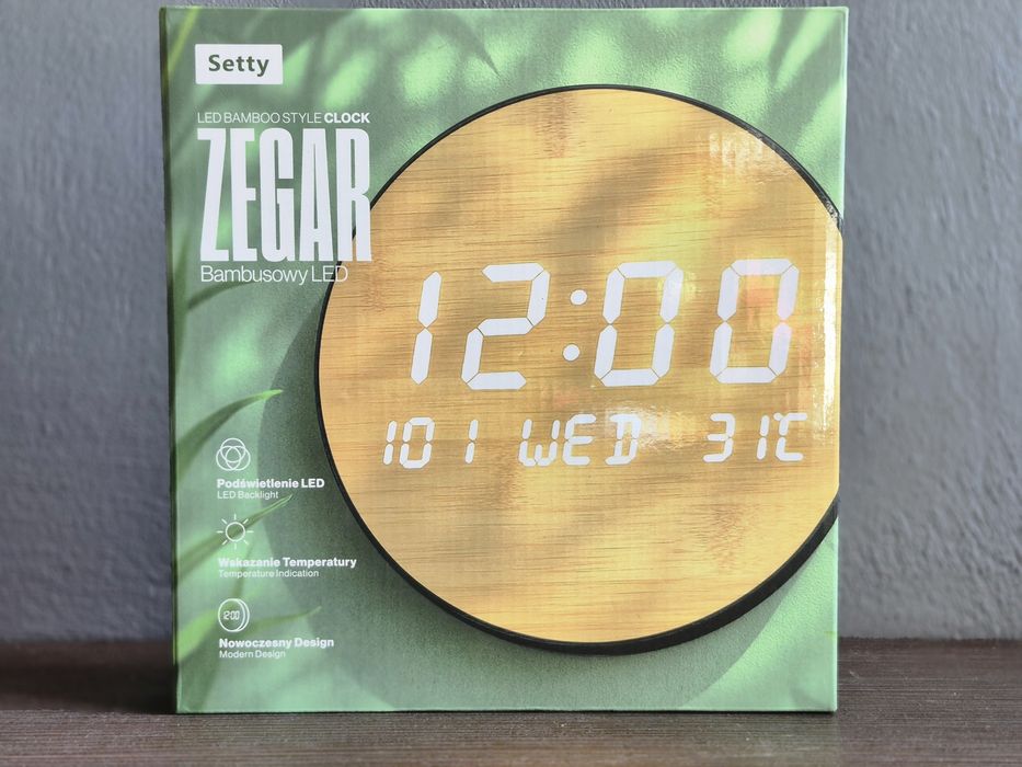 Zegar ścienny bambusowy LED Setty folia