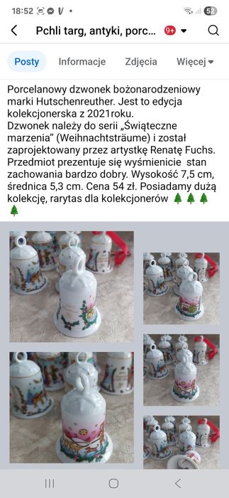 Porcelanowy dzwonek bożonarodzeniowy marki Hutschenreuther 2001