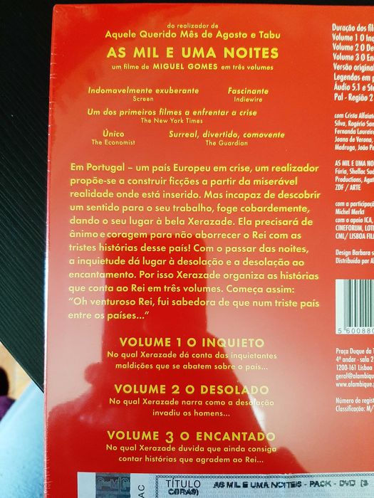 Miguel Gomes – As Mil e umas Noites – Completo – 3DVD – NOVO – SELADO