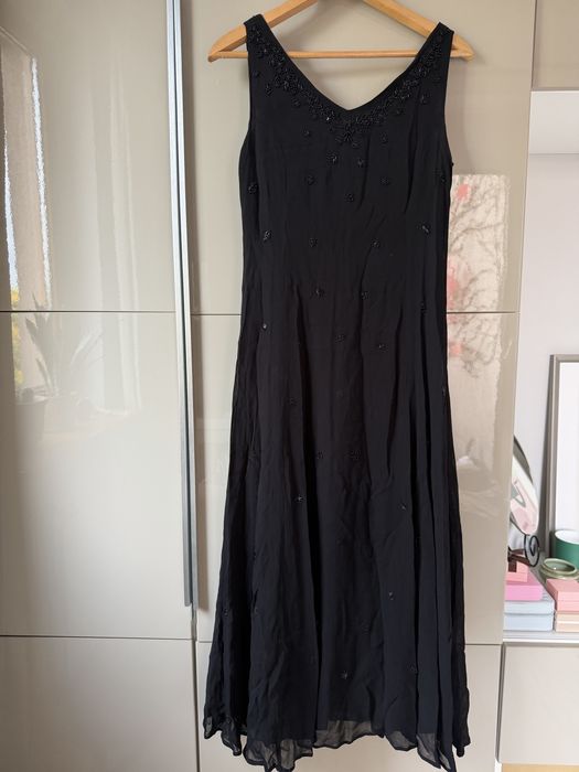 Dorothy Perkins długa czarna sukienka z koralikami 38 M