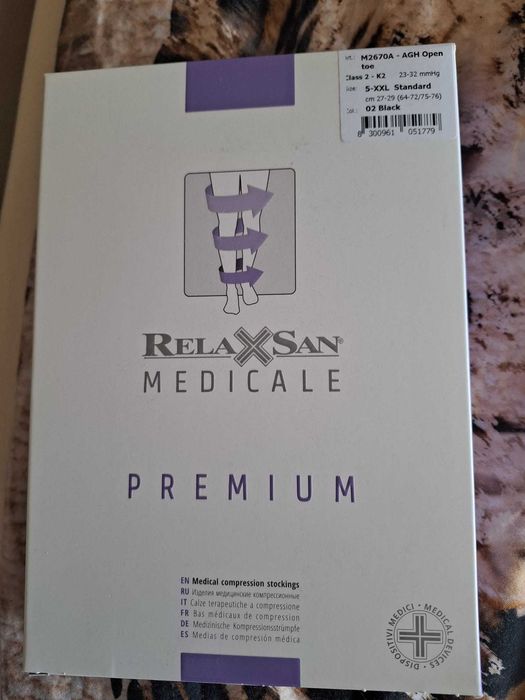 Medyczne pończochy uciskowe czarne 5-XXL RelaxSan Premium klasa 2
