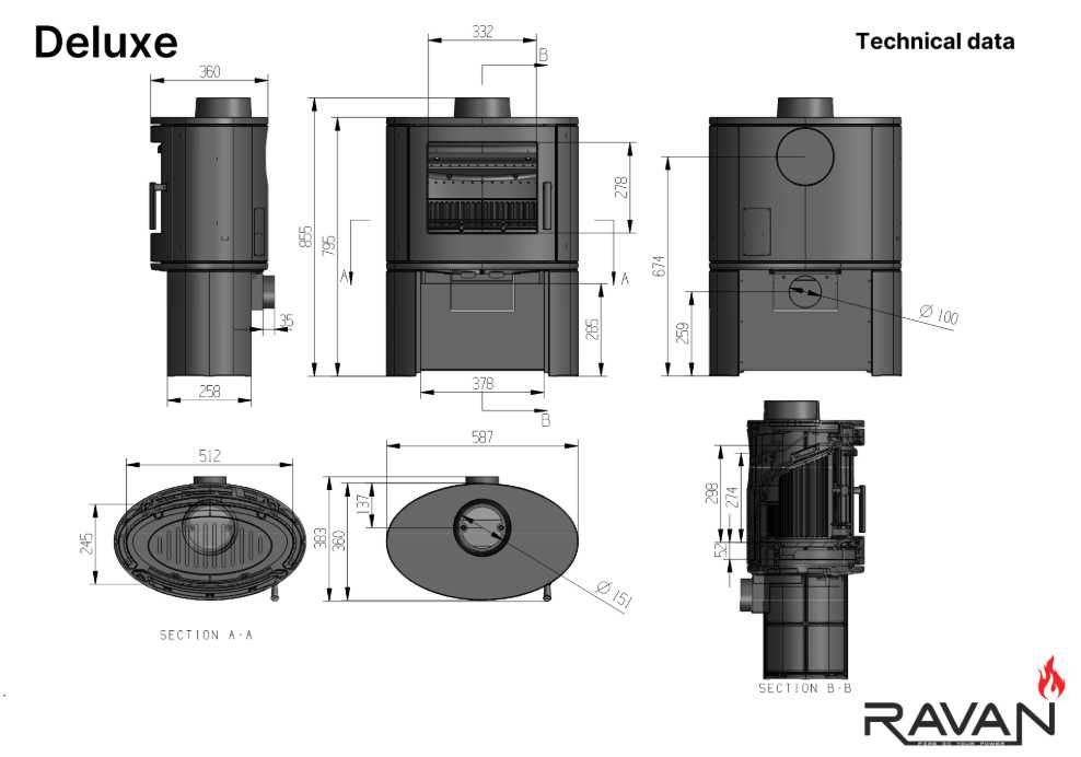 Піч-камін для великого будинку (2 поверхи) — Ravan Deluxe 14 кВт