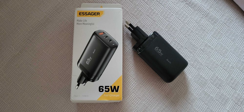 Nowa czarna ładowarka Essager 65W USB 2x Type C szybkie ładowanie