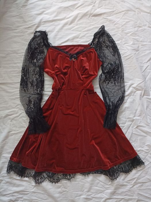 Готичне червоне велюрове  плаття емо альт