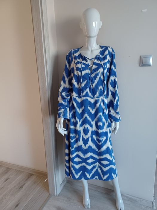 Sukienka midi boho casual L niebieska we wzory H&M