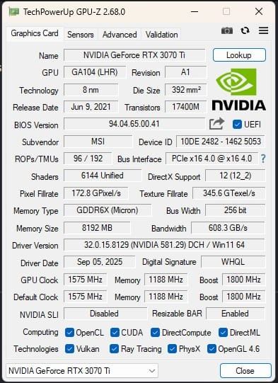 Karta graficzna rtx 3070 ti 8gb