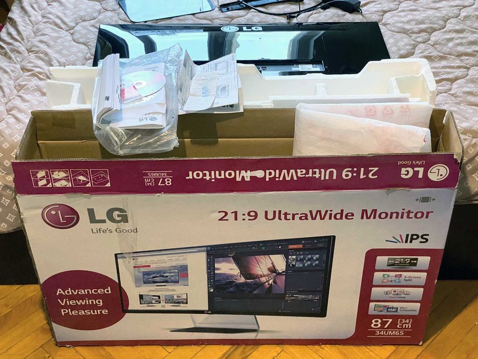 34" 21:9 UltraWide AH-IPS LG 34UM65-P Ширококутний монітор безрамковий дисплей Dual Link-Up 4-Screen Split 2560×1080 HDMI DP DVI Flicker Free VESA PbP