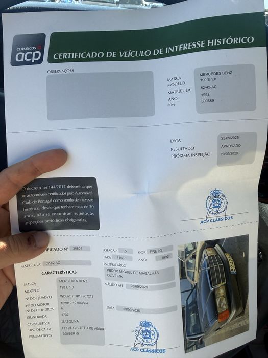 Mercedes 190E classico certificado pelo ACP foto 5