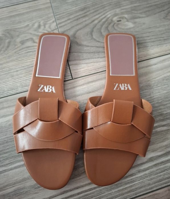 Zara nowe klapki rozm 37 brąz karmelowe