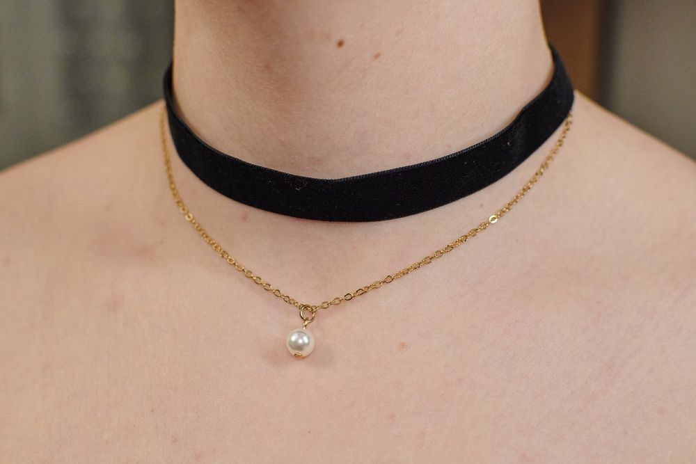 Choker naszyjnik zestaw z perłą rzemyk