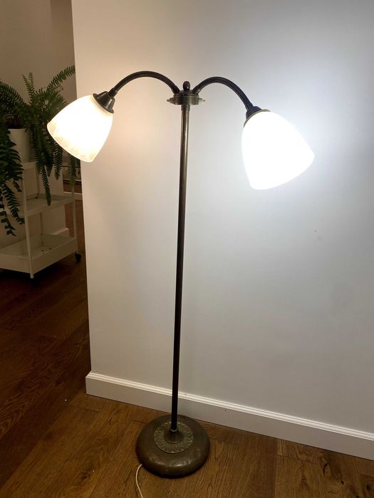 lampa podłogowa - stara, mosiądz, szkło