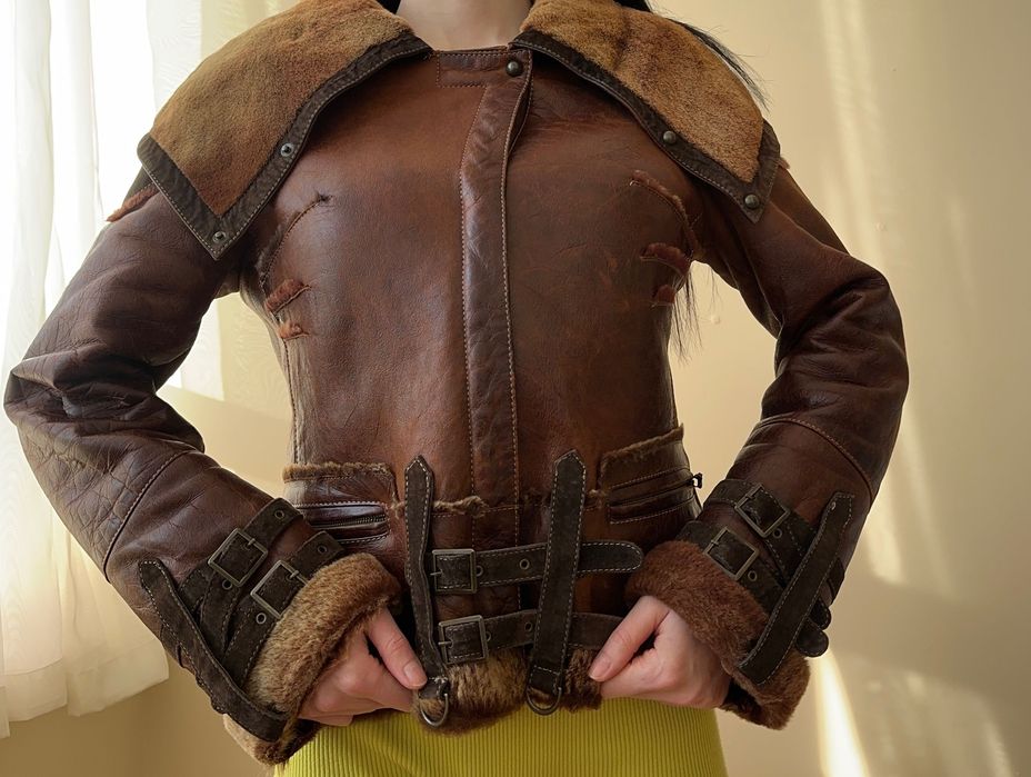 Кожаная мини дубленка кожанка (рыжая / коричневая ) с бобра