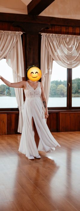 Suknia ślubna boho, glamour koronka/muślin (koronkowa, muślinowa)
