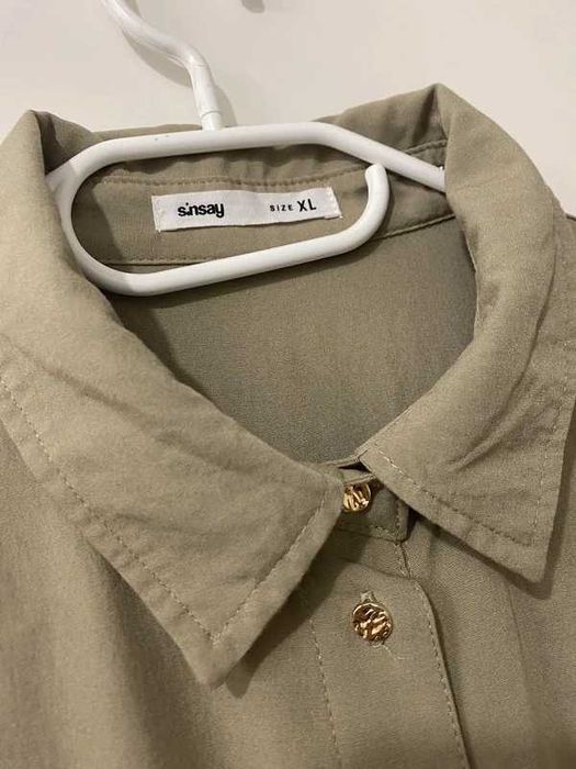 Oliwkowa wiskozowa długa koszulowa sukienka Sinsay XL/42