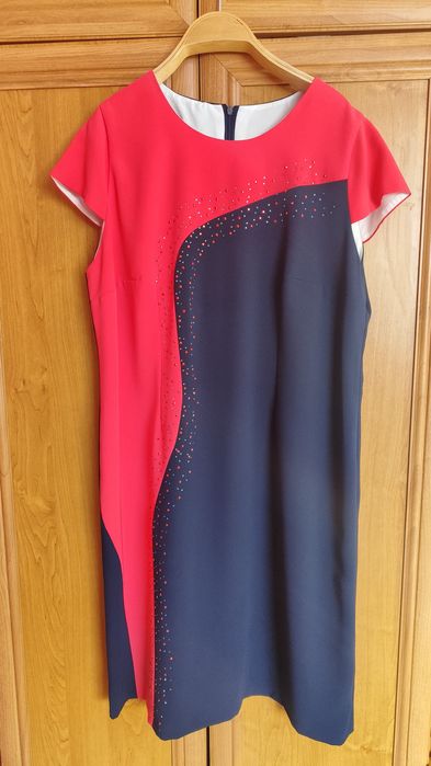 Sukienka elegancka czerwono-granatowa