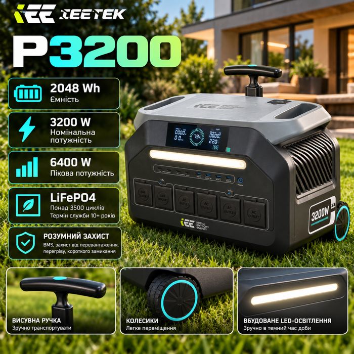 Нова зарядна станція IEEtek P3200 | LiFePO4 2048 Wh | 3200 W | Альтернатива EcoFlow