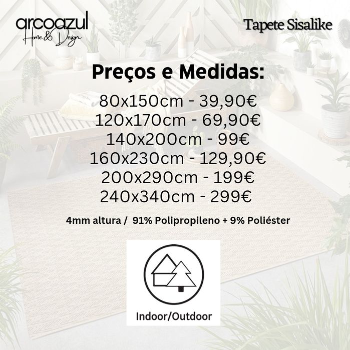 Tapete Sisalike - Interior e Exterior- Varias medidas By Arcoazul
