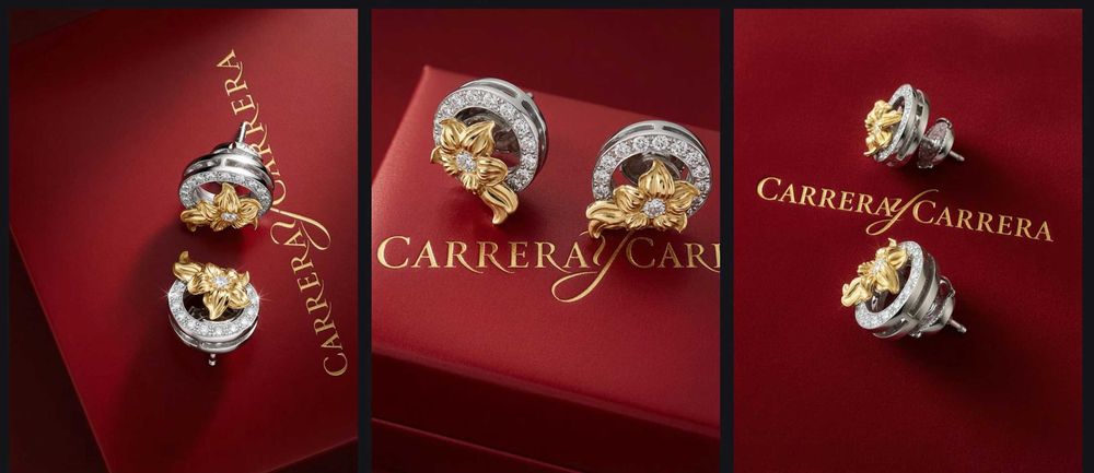 Коллекционный комплект Carrera y Carrera: кольцо с London Blue Topaz и серьги с бриллиантами. Оригинал.