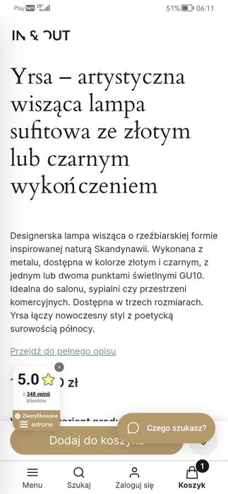 Lampa wisząca grawiti Yrsa metalowa kupiona za 1200 zl