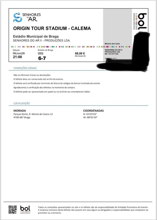 Bilhetes fisicos Calema, em Braga