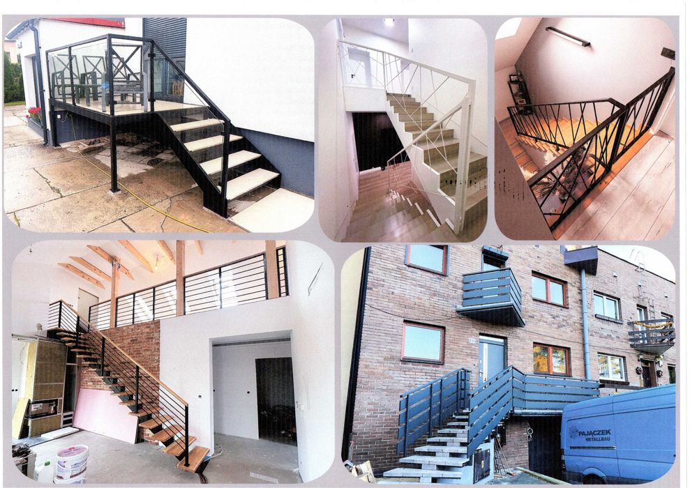 Schody stalowe drewniane loft balustrada antresola barierka poręcz